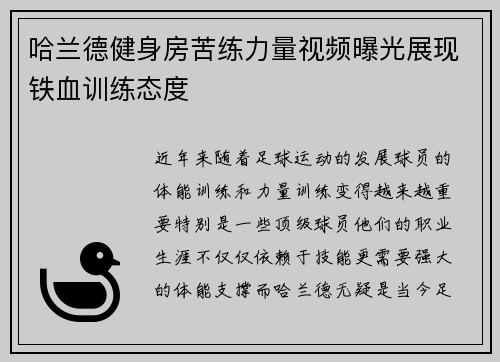 哈兰德健身房苦练力量视频曝光展现铁血训练态度